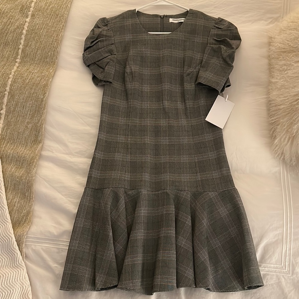 NWT Amanda Uprichard Plaid Dress with puff sleeve